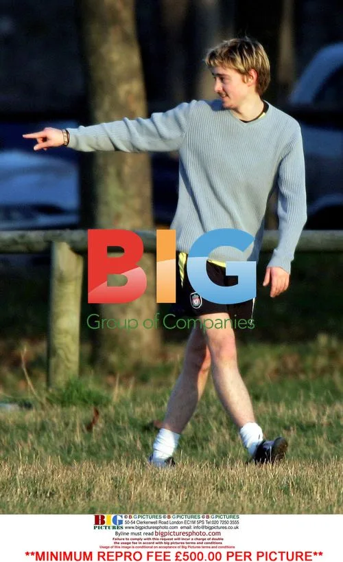 Euan Blair plays football with mates