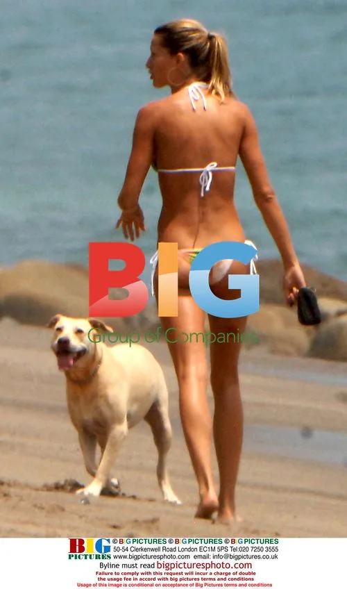 Gisele Bundchen in Yellow Bikini with Dogs