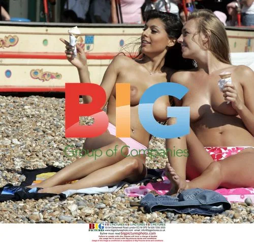 Hayley Marie and Claire strip on Brighton beach
