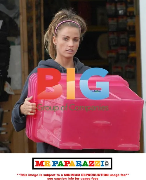 Katie Price Carrying Pink Box