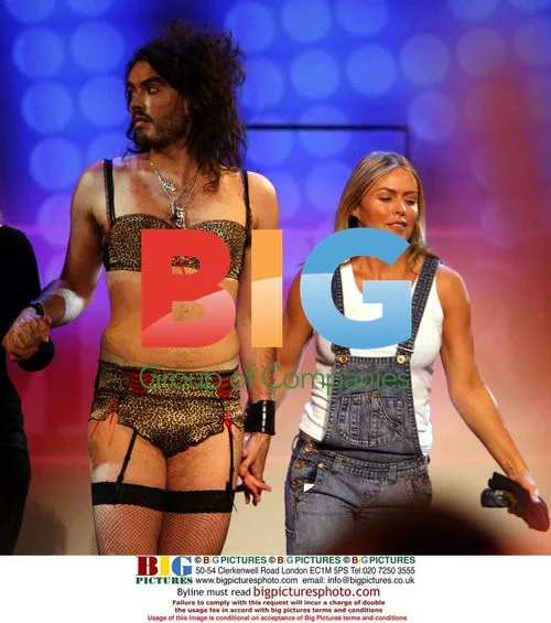 Patsy Kensit and Russell Brand on stage