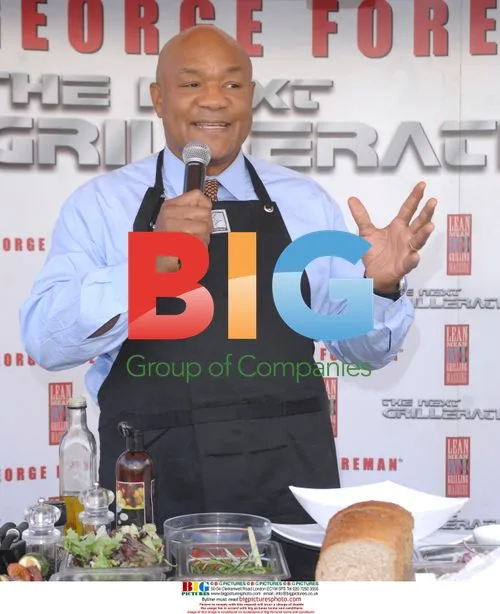 George Foreman promotes grilling machine in London