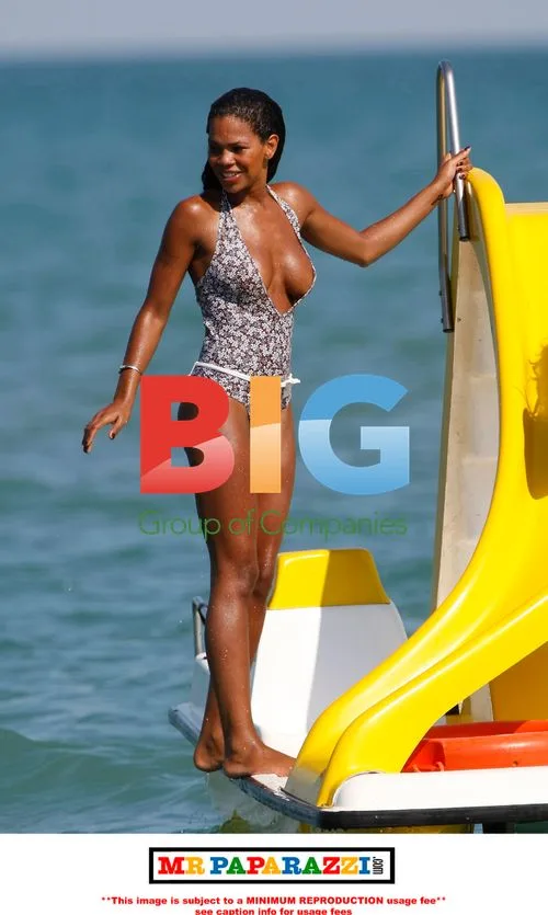 Charley Uchea Enjoys Pedalo Slide in Spain