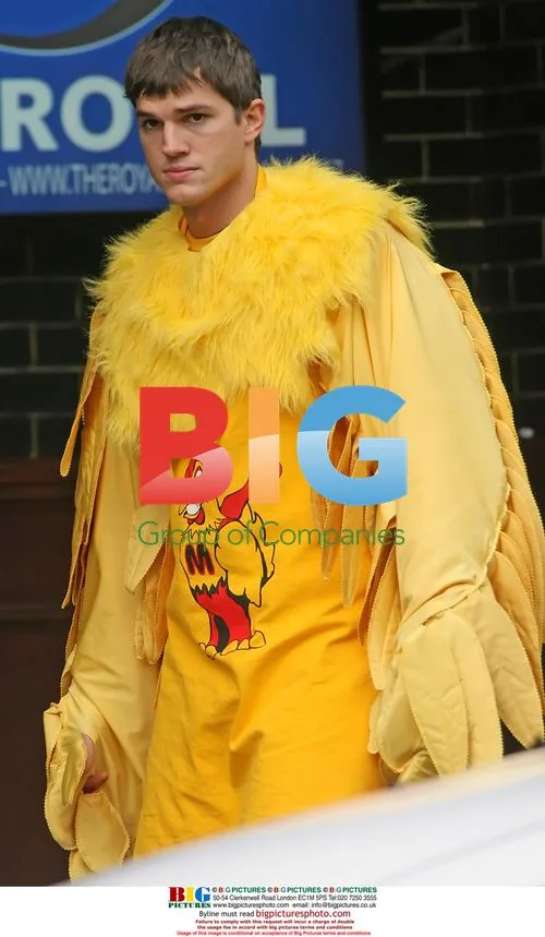 Ashton Kutcher in Chicken Costume on Set