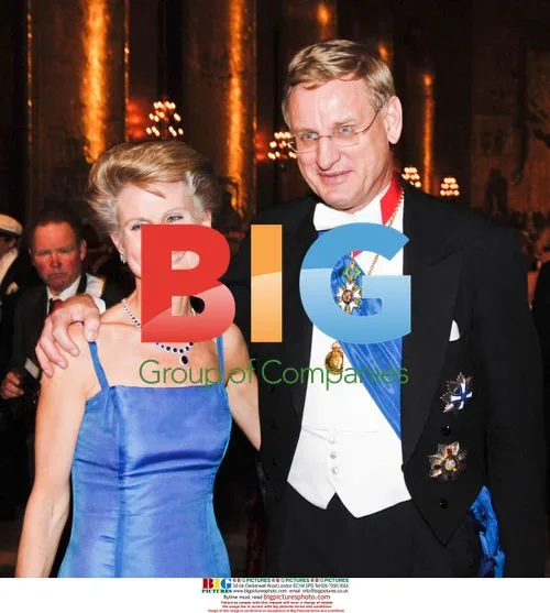 Swedish FM Carl Bildt and wife at Nobel Prize dinner