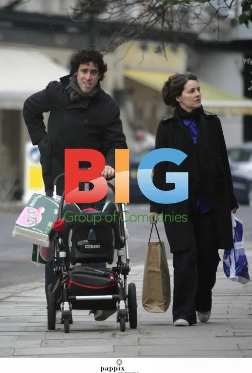 Stephen Mangan with wife and baby in London