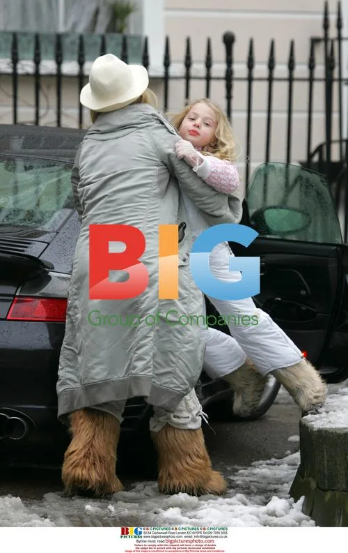 Meg Matthews and daughter Anais sledding in London