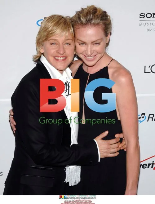 Ellen DeGeneres and Portia Di Rossi at Clive Davis Pre-Grammy Party