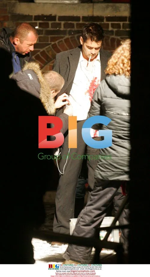 Colin Farrell and Ralph Fiennes on 'In Bruges' Set