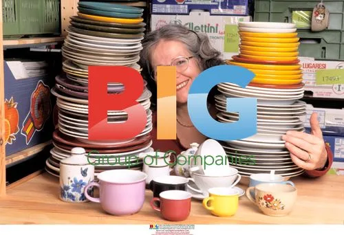 Woman collects broken tableware for business