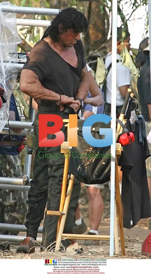 Sylvester Stallone on Rambo set