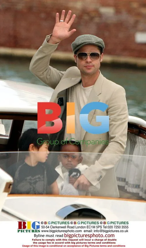 Brad Pitt, Angelina Jolie and kids leave hotel by water taxi in Venice