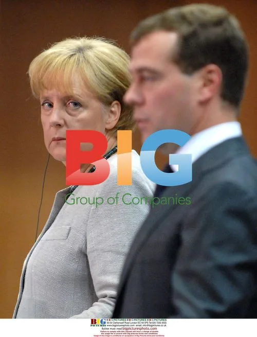 Medvedev Shakes Hands with Merkel in Sochi