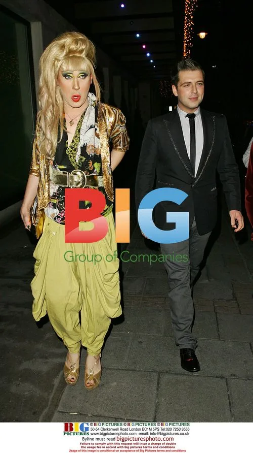 Jodie Harsh and Mark from Westlife leaving Mayfair Hotel