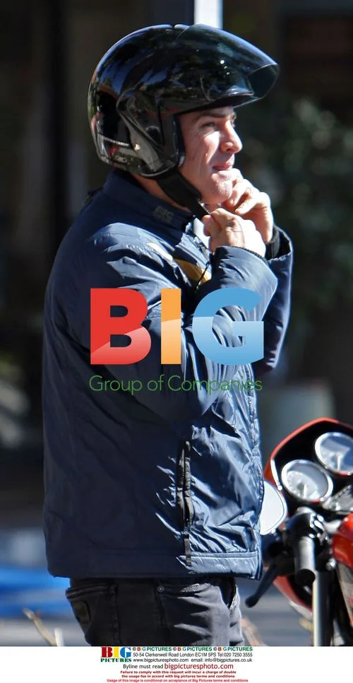 George Eads riding motorcycle in Beverly Hills