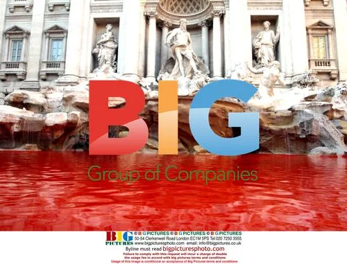 Trevi Fountain turned red in Rome