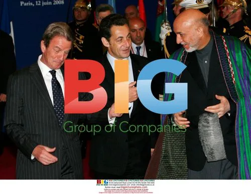 Sarkozy, Kouchner, and Karzai at Afghanistan Donor Conference
