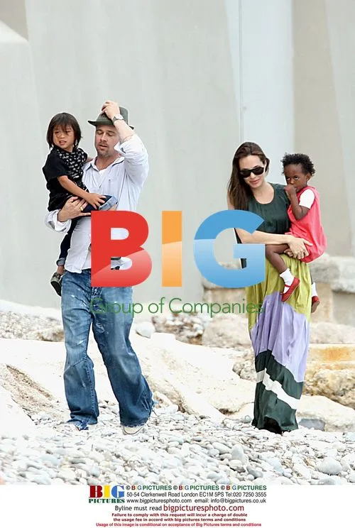 Angelina Jolie and Brad Pitt on Family Beach Walk