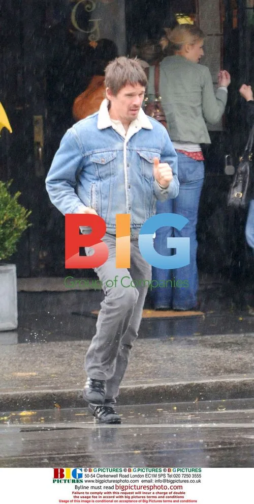 Ethan Hawk caught in rain storm