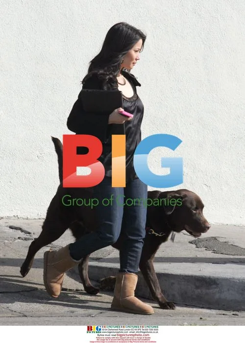 Lucy Liu Walks Dog on Set