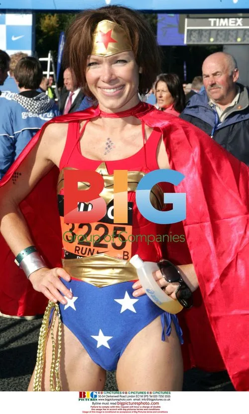 Nell McAndrew runs as Wonder Woman