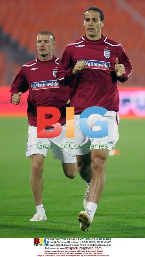 Rio Ferdinand and David Beckham at Belarus press conference