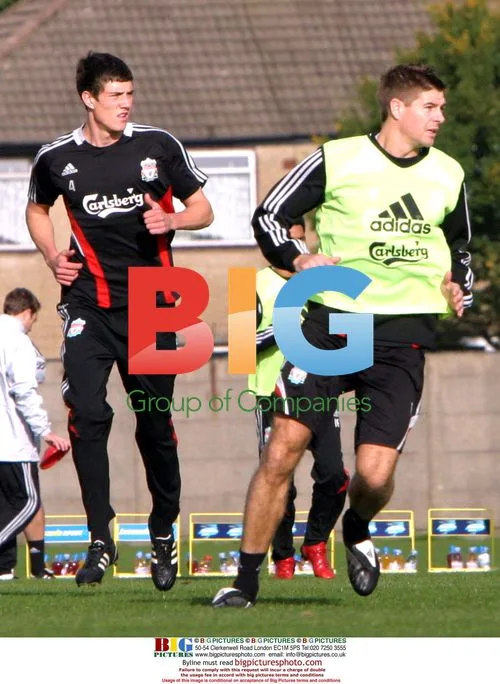 Liverpool's Steven Gerrard and Daniel Agger in Training