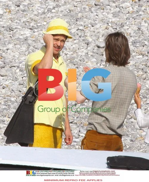 Brad Pitt on set for mobile phone ad in Normandy