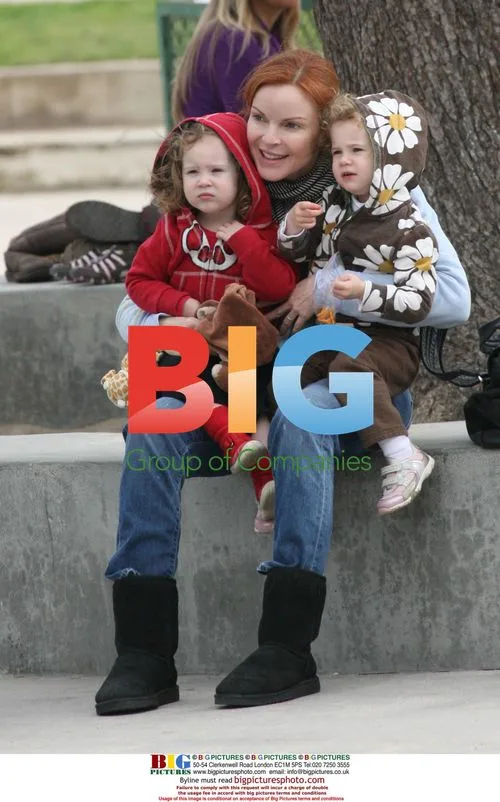 Marcia Cross and twins at Santa Monica park
