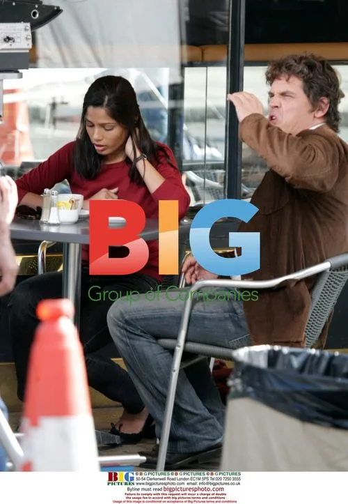 Freida Pinto and Josh Brolin on set in West London