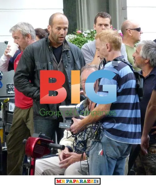 Jason Statham, Paddy Considine on set of "Blitz"