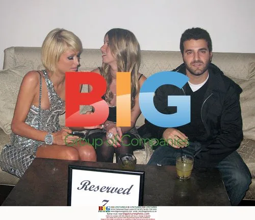 Paris Hilton, Nicky Hilton and David Katzenberg at Timberland Pre-Grammy Party
