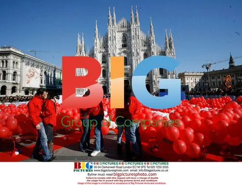 Red balloons released in Milan Duomo Square