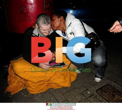 Sonique promotes Big Issue outside Nobu
