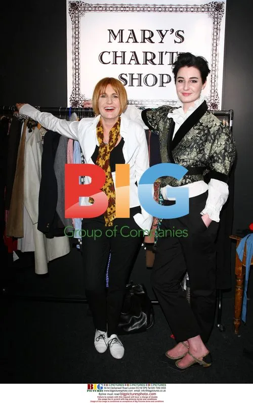 Erin O'Connor and Natalie Press at Mary Portas charity shop photocall
