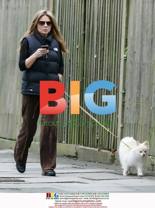 Geri Halliwell walking dog, texting in London