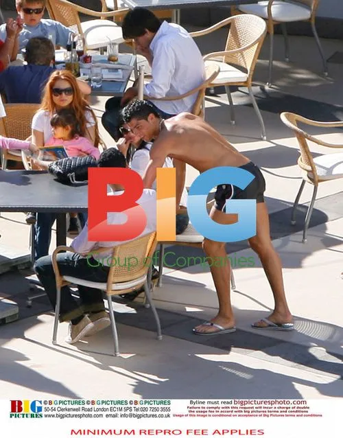 Ronaldo at pool in shorts and sunglasses