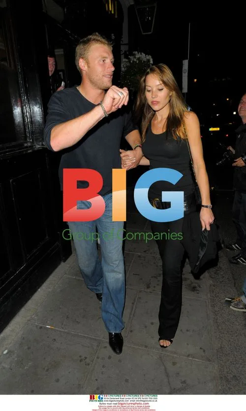 Cricketer Andrew 'Freddie' Flintoff leaves with wife