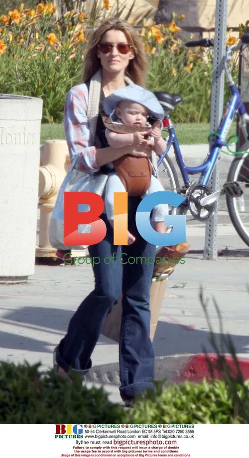 Natasha McElhone with newborn son