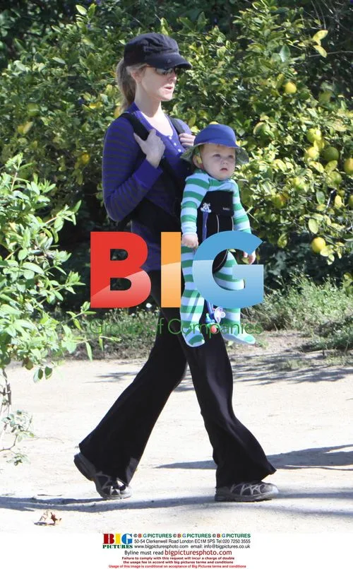 Courtney Thorne-Smith and baby son on nature walk