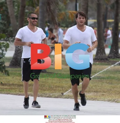 Ashton Kutcher Jogs on Miami Beach