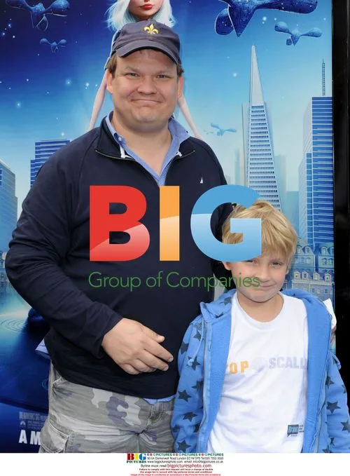 Andy Richter and son at "Monsters Vs. Aliens" premiere