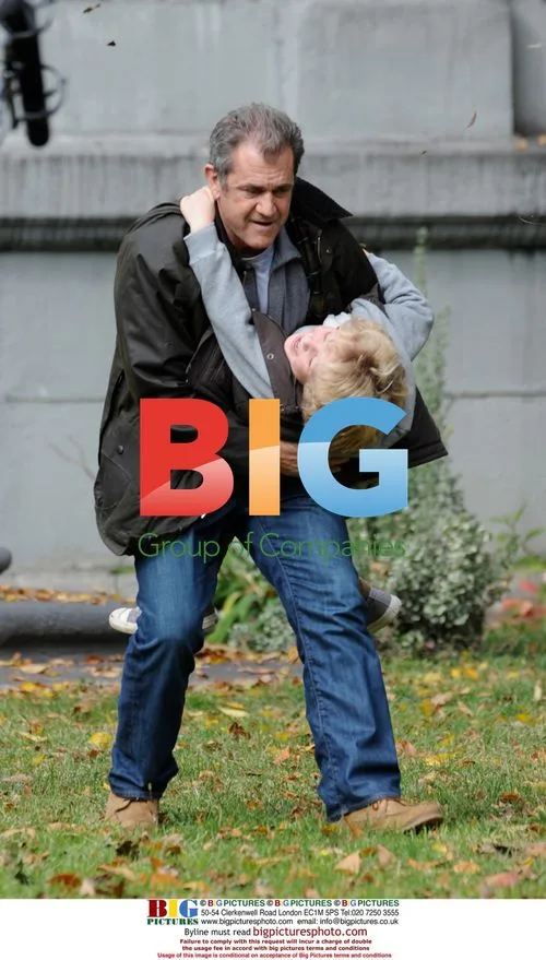 Mel Gibson and Anton Yelchin on set of "The Beaver"