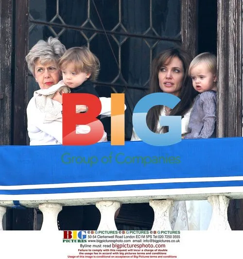 Angelina Jolie and Family on Balcony in Venice