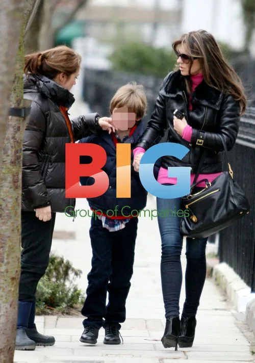 Elizabeth Hurley out with son in London
