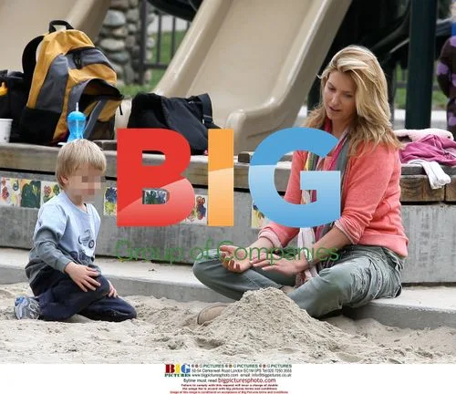 Penny Lancaster-Stewart with son Alastair at park
