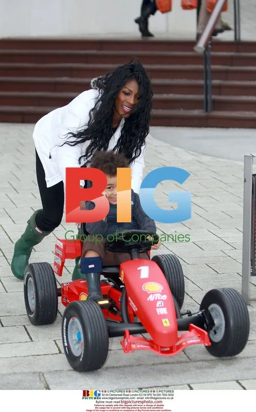 Sinitta and son Zac in Ferrari Go Kart