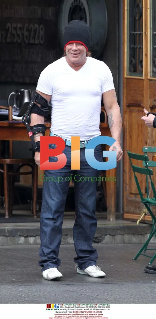 Mickey Rourke Smoking Outside Restaurant
