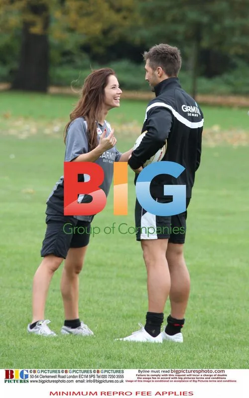 Gavin Henson and Katya Virshilas practice rugby in park