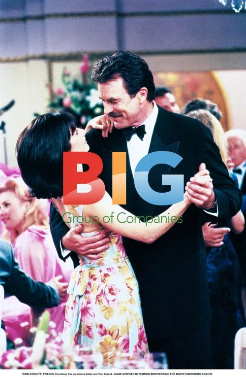 Courteney Cox and Tom Selleck on FRIENDS set